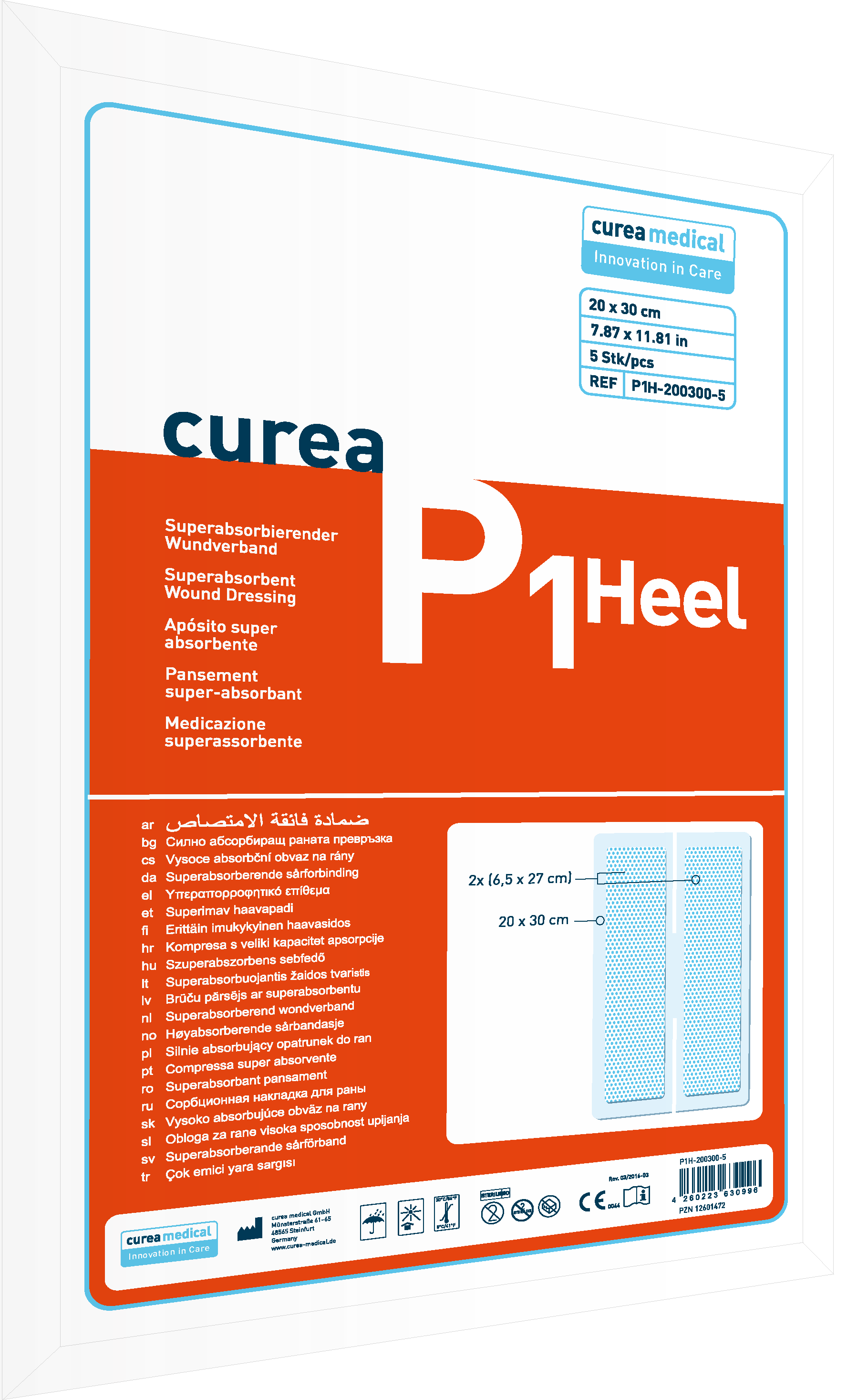 CUREA P1 superabsorb. Wundauflage Heel 20x30cm 5 Stück PZN 12601472