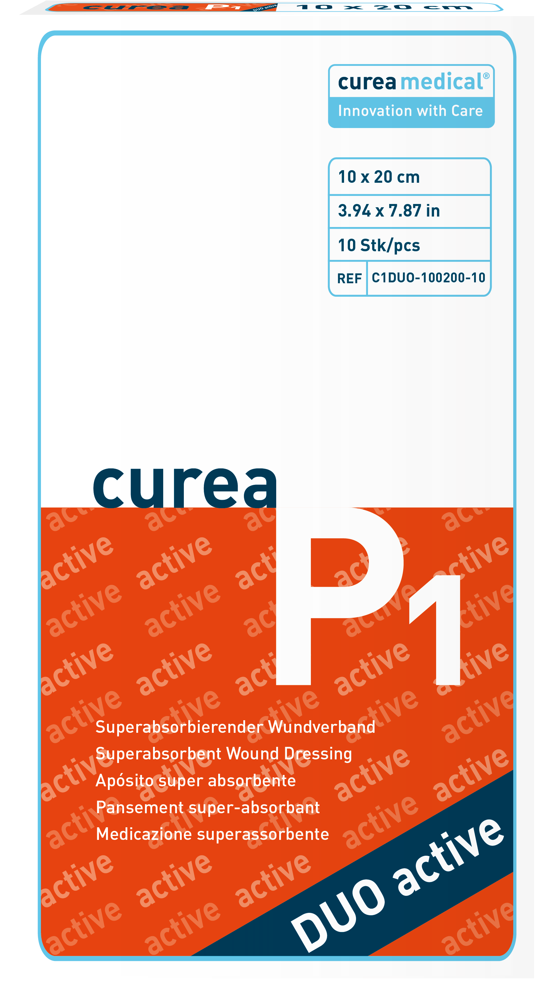 CUREA P1 duo active superabs.Wundaufl.10x20cm 10 Stück PZN 11346813