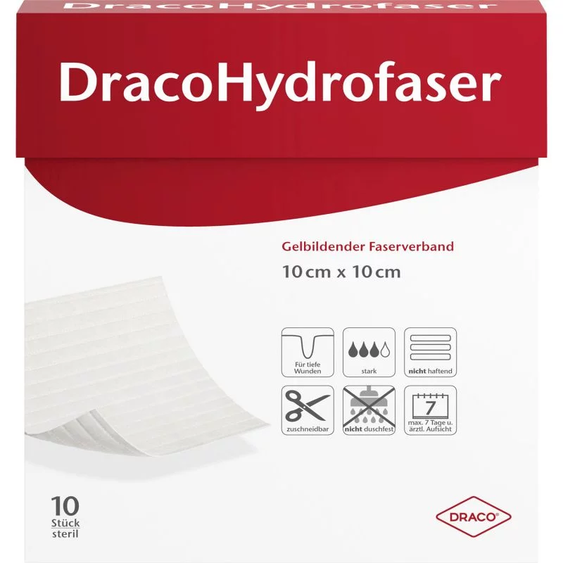 DRACOHYDROFASER 10x10 cm gelbildender Faserverband, 10 Stück kaufen